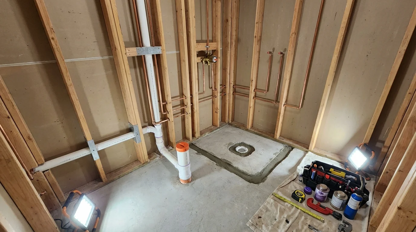 Bathroom rough-in plumbing during remodel by Johns Plumbing LLC in Ravenel
