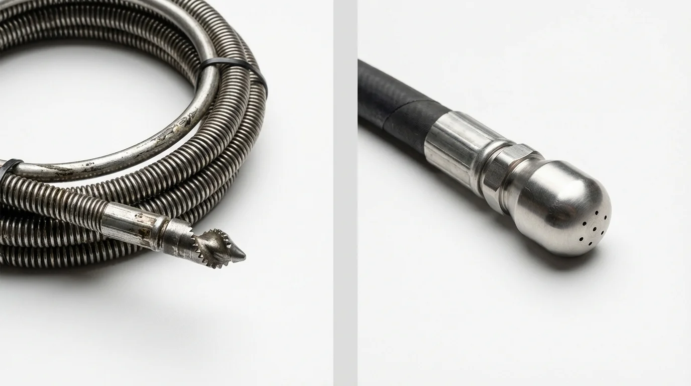 Drain snake cable and hydro jetting nozzle used for drain cleaning in Ravenel, SC