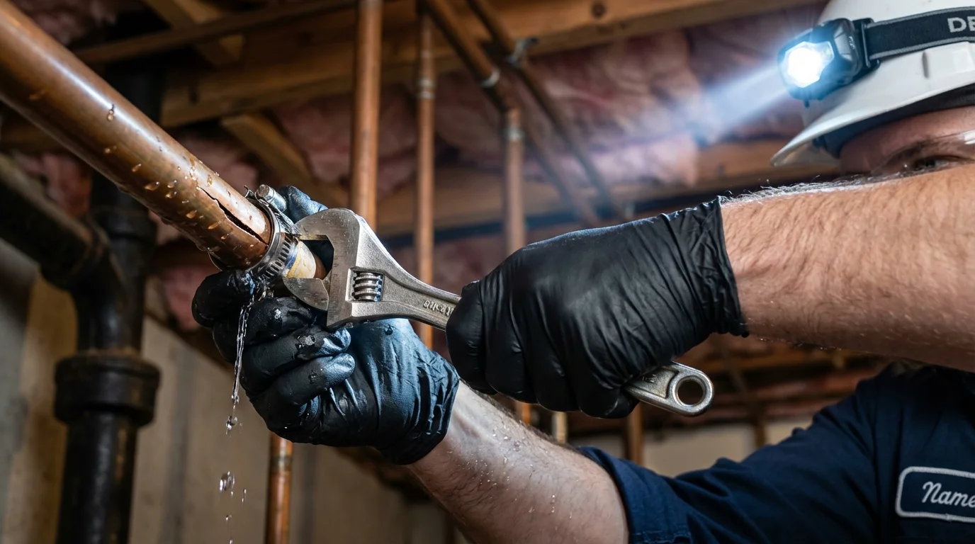 Emergency pipe clamp repair being performed by a Johns Plumbing LLC plumber in Ravenel