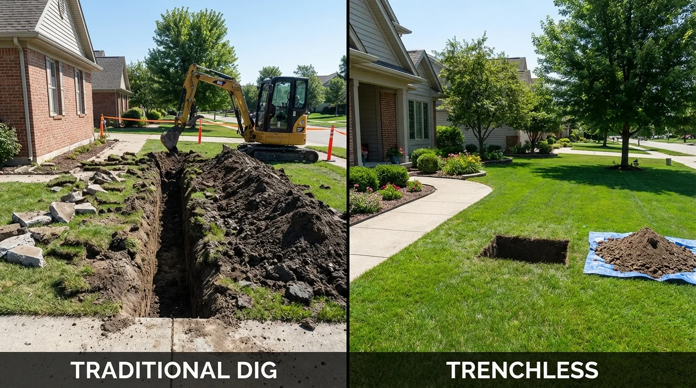 Trenchless sewer repair with minimal yard damage versus traditional excavation in Ravenel, SC